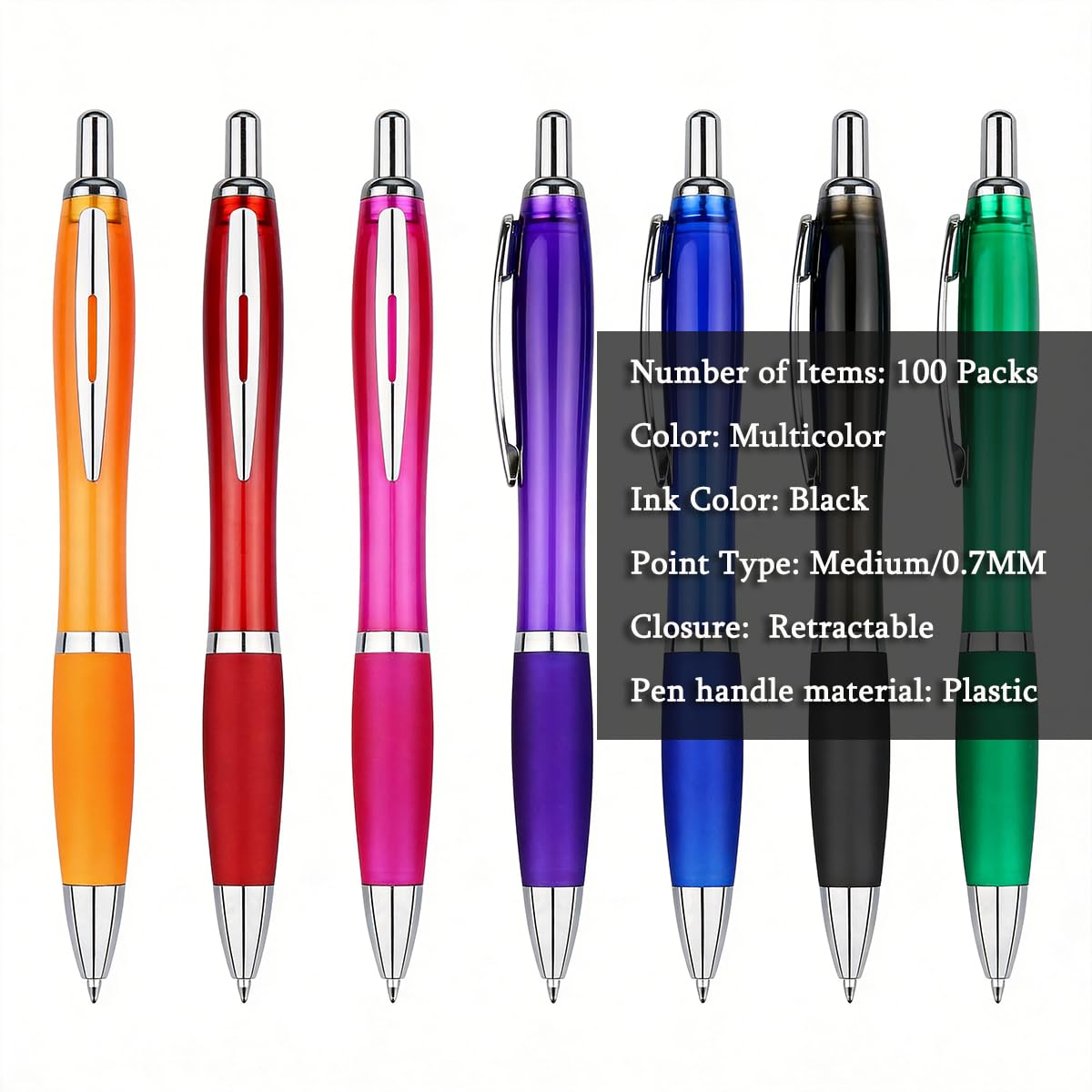 Personalized Ballpoint Pens with Custom Text - 100 Pack Bulk Promotional Items with Your Logo for Business, Events & Trade Shows - Smooth Black Ink, Retractable Office Gift