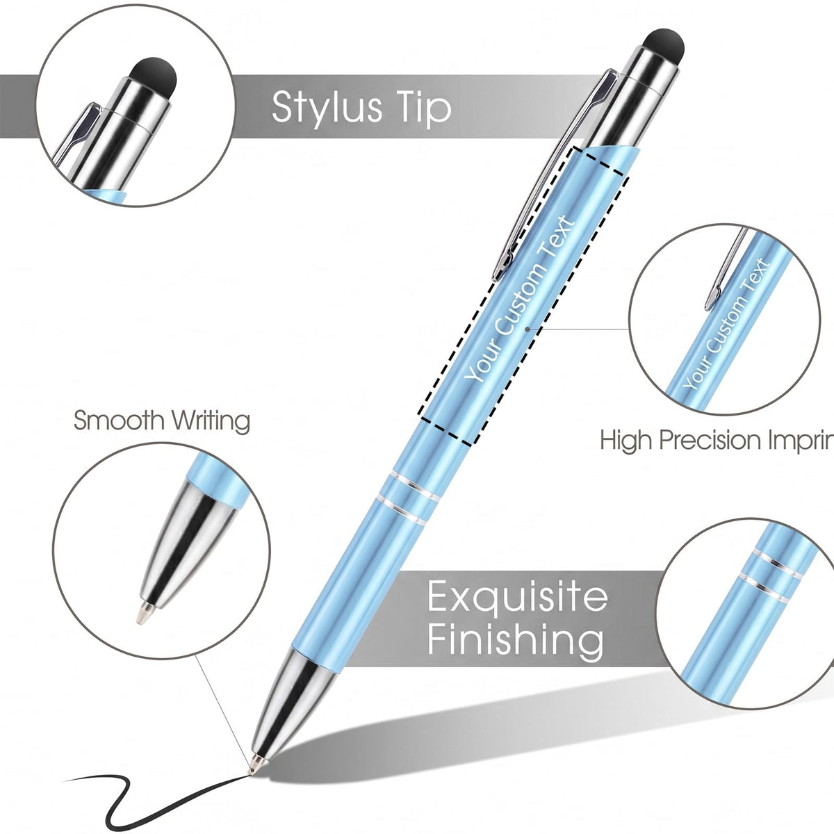 Custom Personalized Pens with Stylus, Black Ink Click Ballpoint Pens-50 PCS