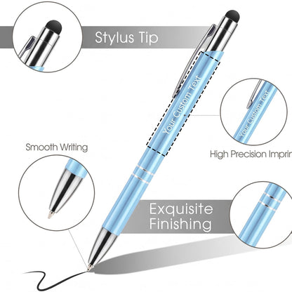 Custom Personalized Pens with Stylus, Black Ink Click Ballpoint Pens-50 PCS
