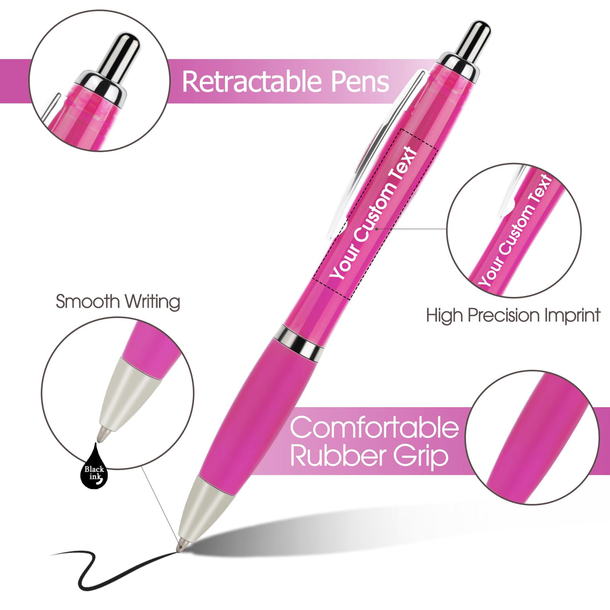 Pack of 100 Personalized Clear Pens - Custom Bulk Promotional Pens