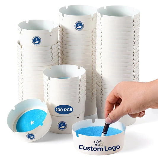 Custom Logo Disposable Ashtray 100 Pack– Odor-Absorbing, Mess-Free