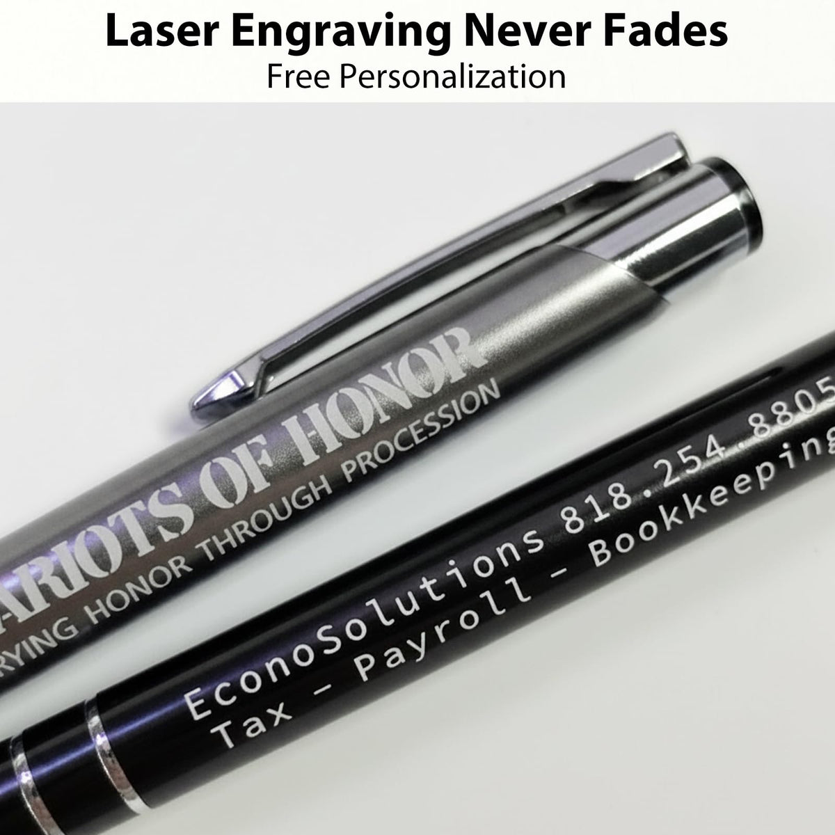 HH-STUDIO CUSTOM Metal Pen, Engraved Logo, Black Ink, Retractable-50 Pack