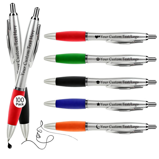 Personalized Business Pens with Logo - Pack of 100 Bulk Retractable Pen