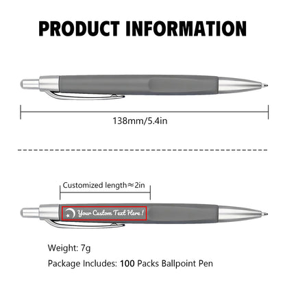 Customized Pens with Personalized Text - Pack of 100 Bulk Black Ink