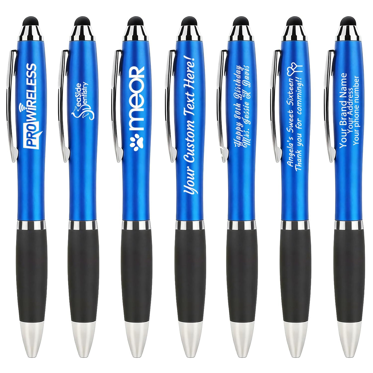 100 PC Custom Personalized Pens with Stylus, Black Ink Click Ballpoint Pens