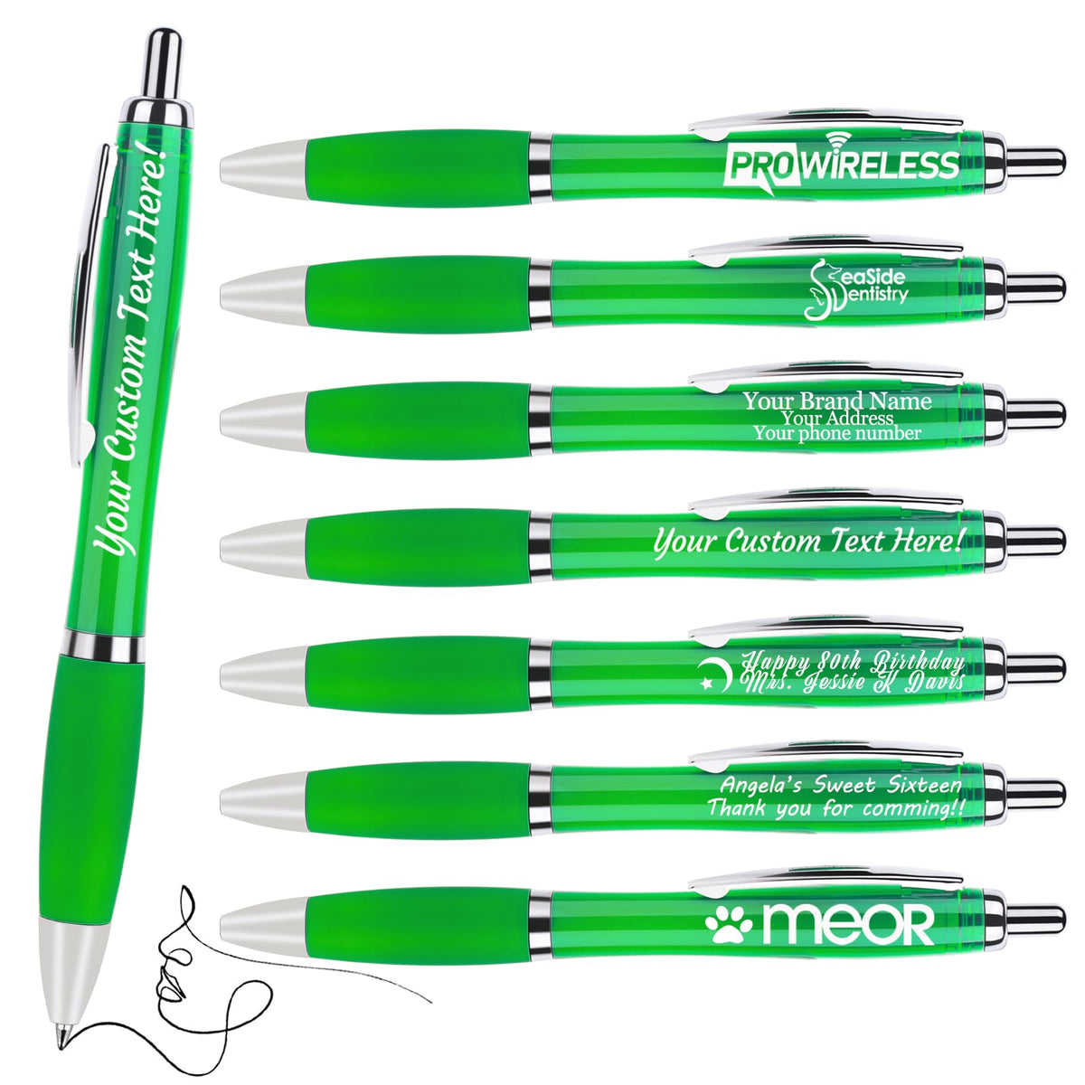 Pack of 100 Personalized Clear Pens - Custom Bulk Promotional Pens