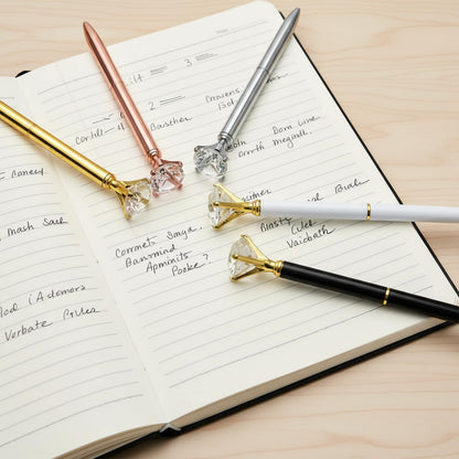HISHER Custom Diamond Pens, 20 Pack, Bridal Shower Wedding Favor, Black Ink