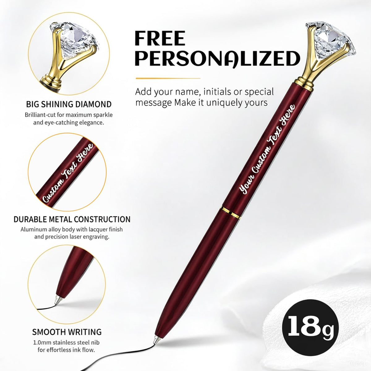 HISHER Custom Diamond Pens, 20 Pack, Bridal Shower Wedding Favor, Black Ink