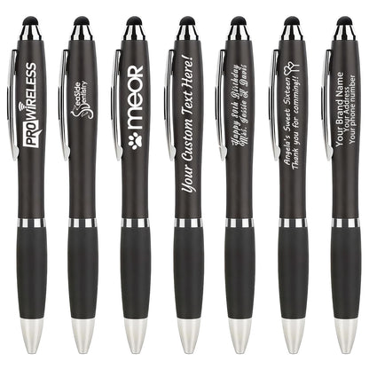 100 PC Custom Personalized Pens with Stylus, Black Ink Click Ballpoint Pens