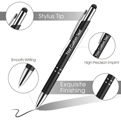 Custom Personalized Pens with Stylus, Black Ink Click Ballpoint Pens-50 PCS