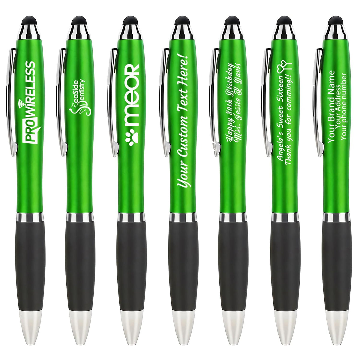 100 PC Custom Personalized Pens with Stylus, Black Ink Click Ballpoint Pens