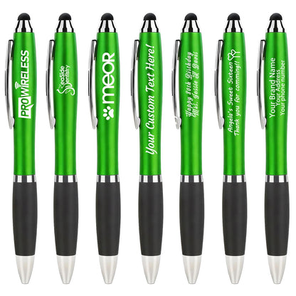 100 PC Custom Personalized Pens with Stylus, Black Ink Click Ballpoint Pens