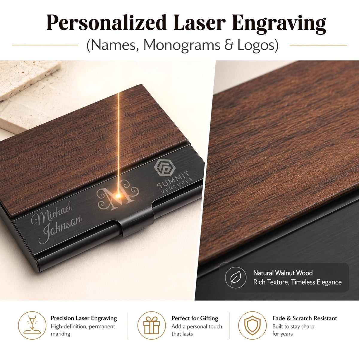 Personalized Wood Business Card Holder Custom Engraved Business Card Holder