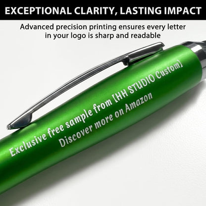 100 PC Custom Personalized Pens with Stylus, Black Ink Click Ballpoint Pens