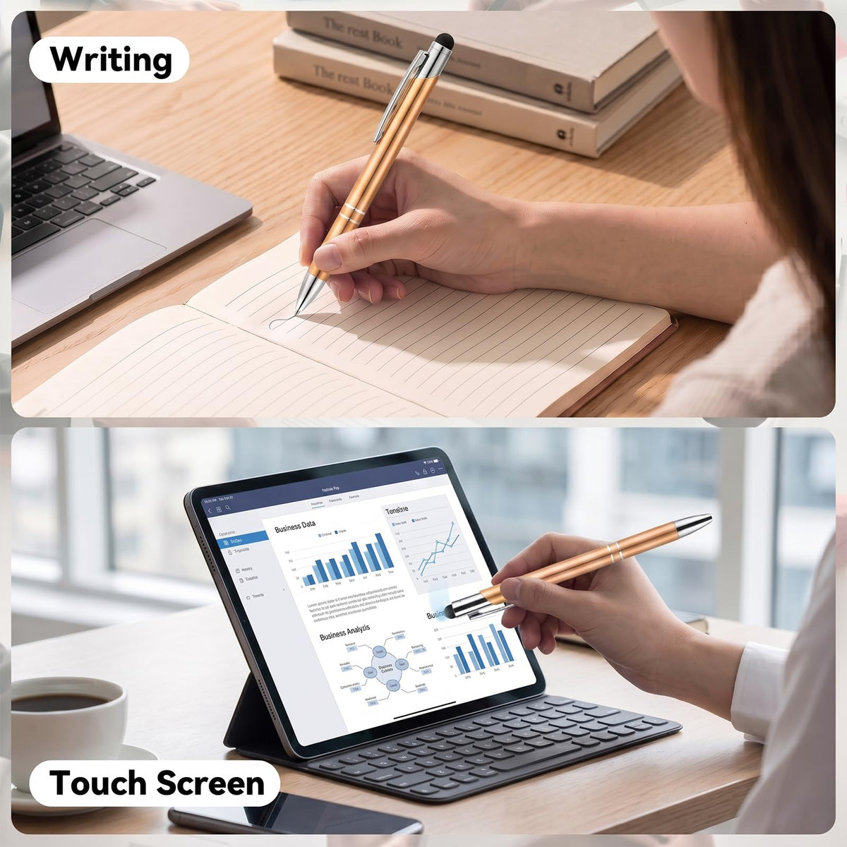 Custom Personalized Pens with Stylus, Black Ink Click Ballpoint Pens-50 PCS
