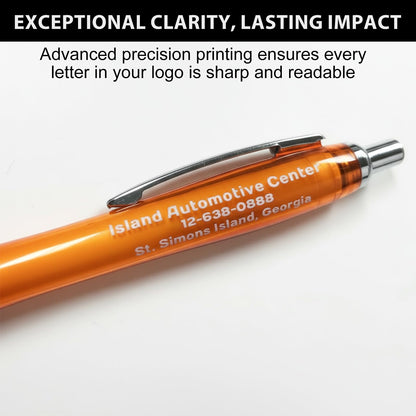 Pack of 100 Personalized Clear Pens - Custom Bulk Promotional Pens