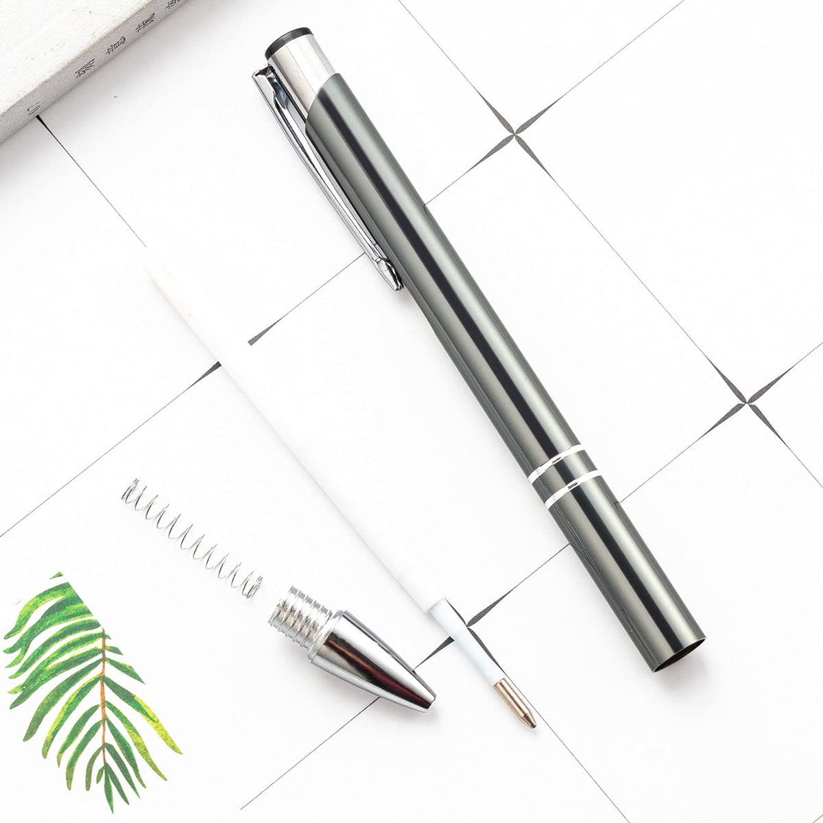 HH-STUDIO CUSTOM Metal Pen, Engraved Logo, Black Ink, Retractable-50 Pack