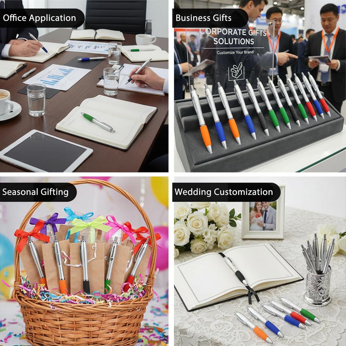 Personalized Pens with Custom Logo or Text - 100 Pack Bulk Click Pens