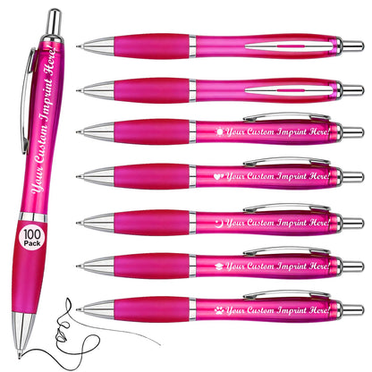Personalized Ballpoint Pens with Custom Text - 100 Pack Bulk Promotional Items with Your Logo for Business, Events & Trade Shows - Smooth Black Ink, Retractable Office Gift