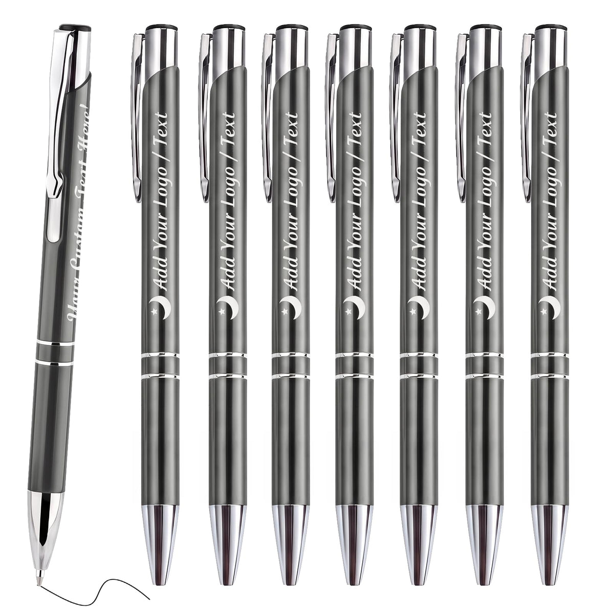 HH-STUDIO CUSTOM Metal Pen, Engraved Logo, Black Ink, Retractable-50 Pack