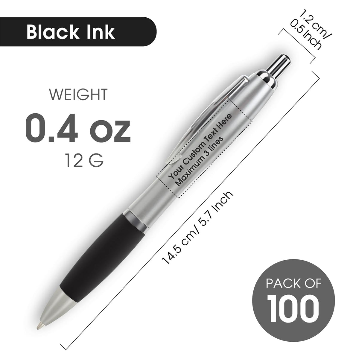 Personalized Pens with Custom Logo or Text - 100 Pack Bulk Click Pens