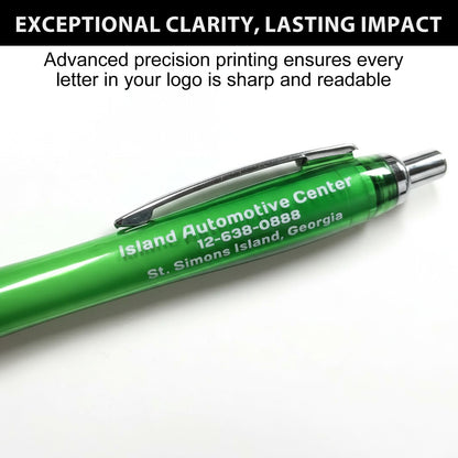 Personalized Ballpoint Pens with Custom Text - 100 Pack Bulk Promotional Items with Your Logo for Business, Events & Trade Shows - Smooth Black Ink, Retractable Office Gift