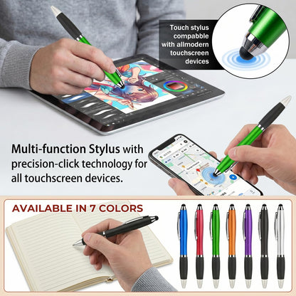 100 PC Custom Personalized Pens with Stylus, Black Ink Click Ballpoint Pens