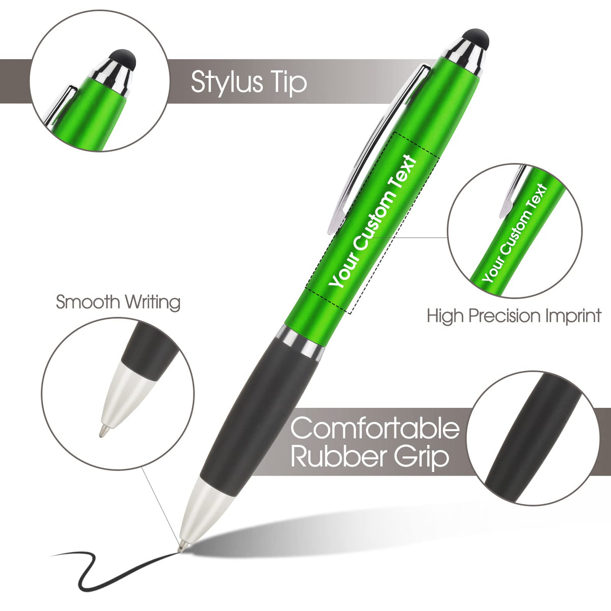 100 PC Custom Personalized Pens with Stylus, Black Ink Click Ballpoint Pens