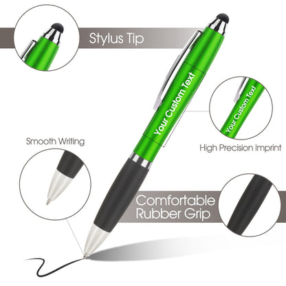 100 PC Custom Personalized Pens with Stylus, Black Ink Click Ballpoint Pens