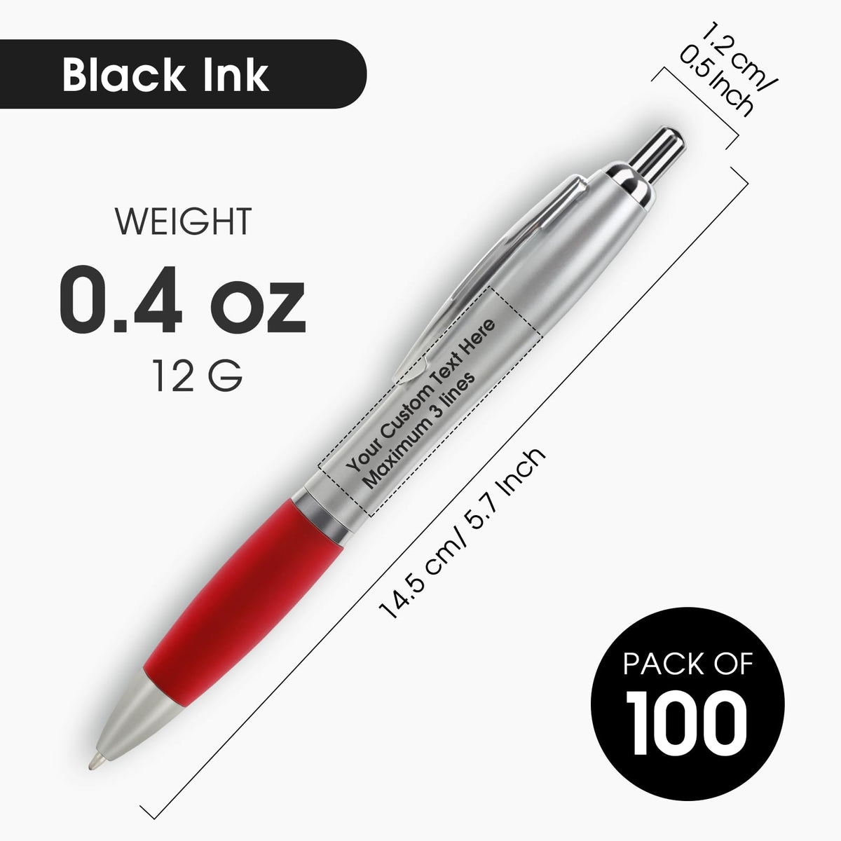 Personalized Pens with Custom Logo or Text - 100 Pack Bulk Click Pens