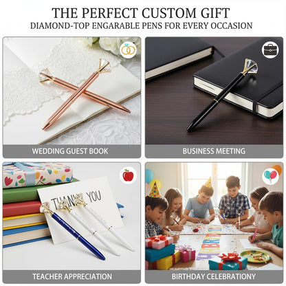 HISHER Custom Diamond Pens, 20 Pack, Bridal Shower Wedding Favor, Black Ink