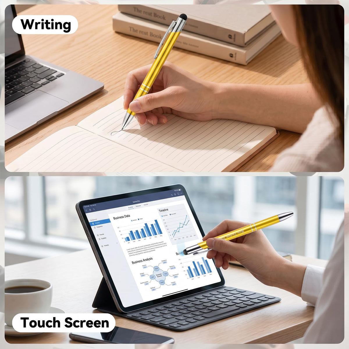 Custom Personalized Pens with Stylus, Black Ink Click Ballpoint Pens-50 PCS