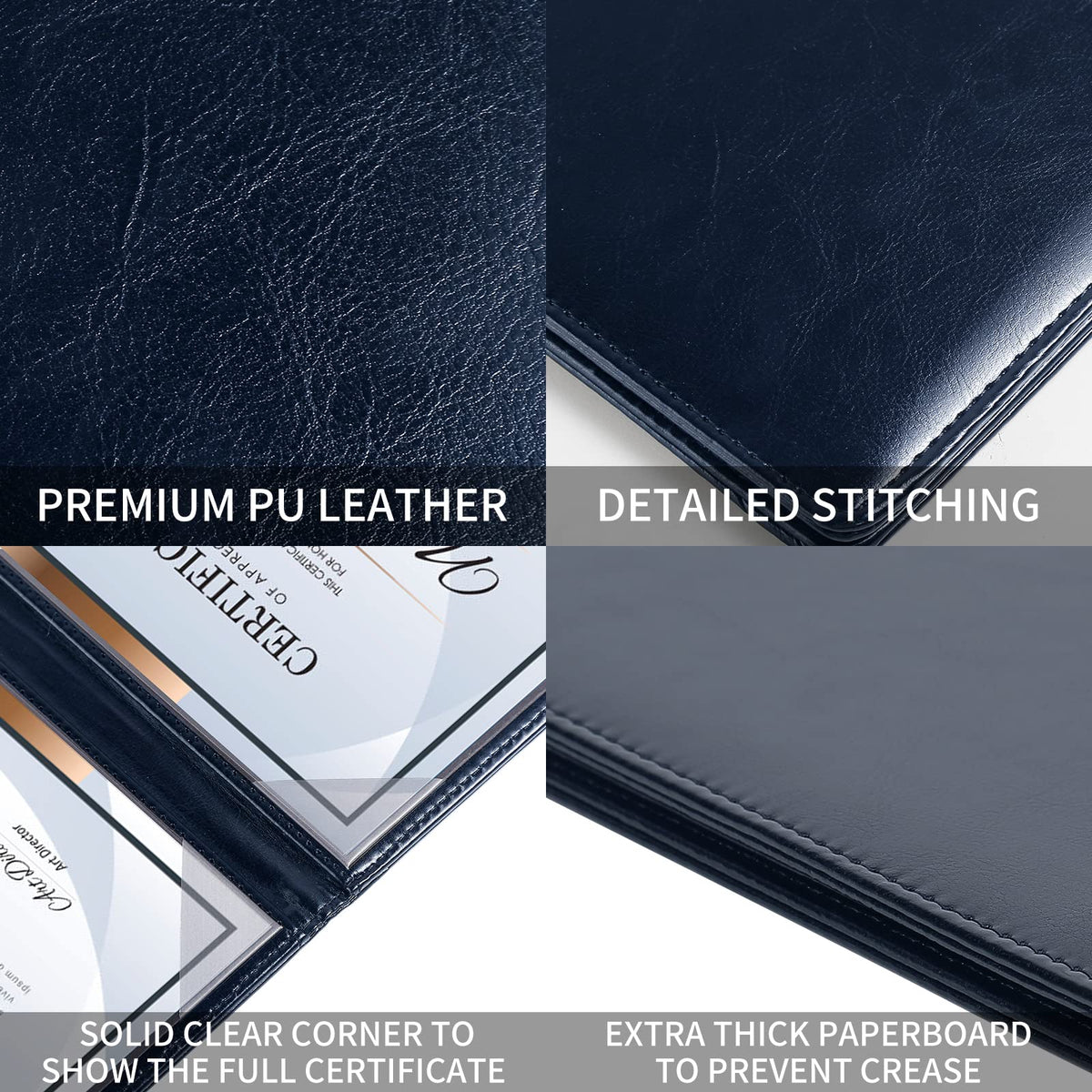 HH-STUDIO CUSTOM 8.5 x 11 Navy Blue Leather Certificate Holder