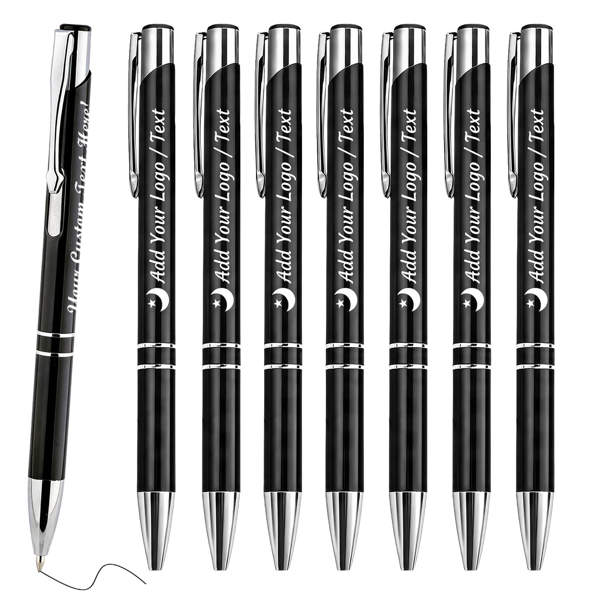 HH-STUDIO CUSTOM Metal Pen, Engraved Logo, Black Ink, Retractable-50 Pack