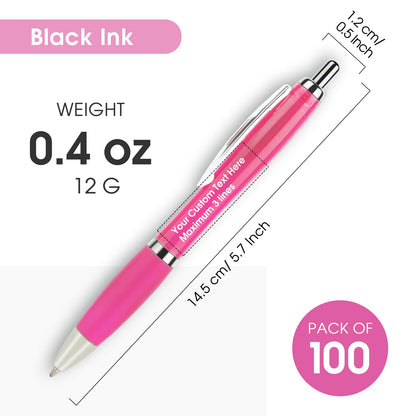 Personalized Ballpoint Pens with Custom Text - 100 Pack Bulk Promotional Items with Your Logo for Business, Events & Trade Shows - Smooth Black Ink, Retractable Office Gift
