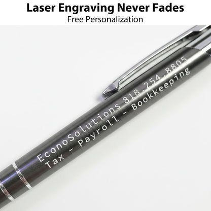 HH-STUDIO CUSTOM Metal Pen, Engraved Logo, Black Ink, Retractable-50 Pack