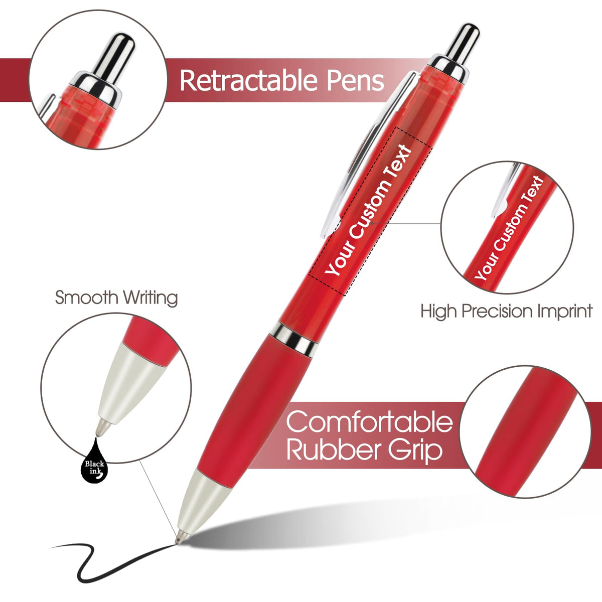 Pack of 100 Personalized Clear Pens - Custom Bulk Promotional Pens
